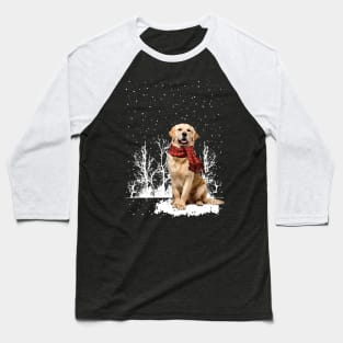 Christmas Golden Retriever With Scarf In Winter Forest Baseball T-Shirt